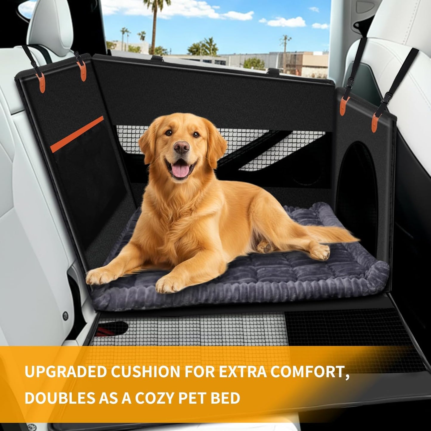 XL Large Dog Car Seat Cover with Dog Bed Mat for Back Seat Half, Waterproof Hard Bottom, Single Seat Hammock