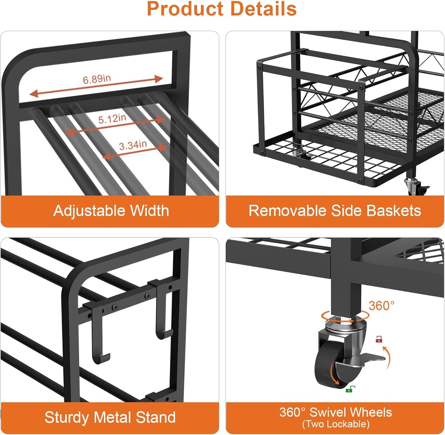 Adjustable Weight Rack for Home Gym Storage with 4 Wheels, Side Basket, Hooks, Metal Dumbbell Stand