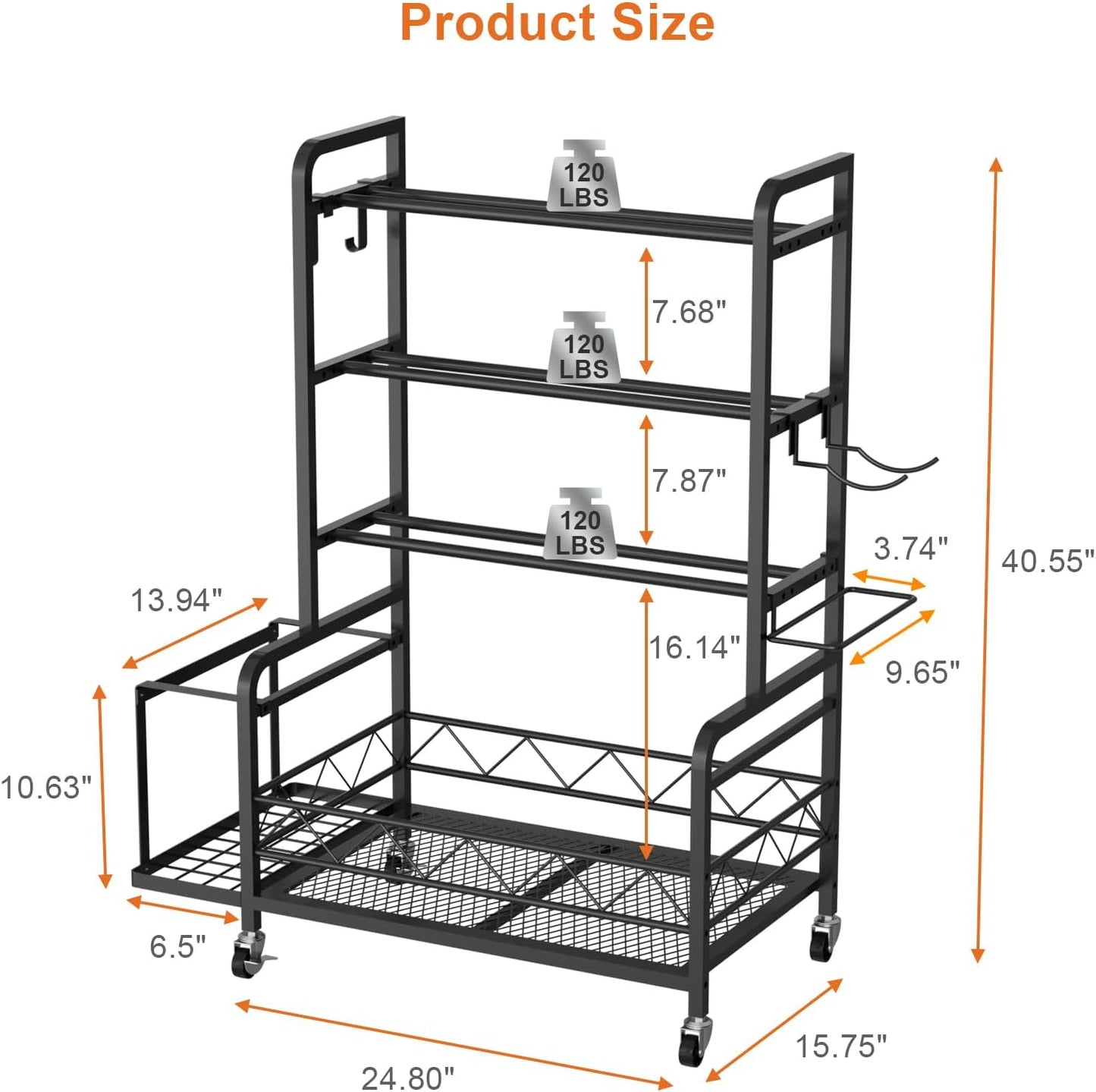 Adjustable Weight Rack for Home Gym Storage with 4 Wheels, Side Basket, Hooks, Metal Dumbbell Stand