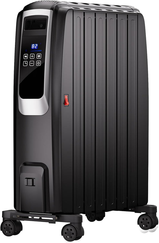 Landeagle Oil Filled Radiator Heater, 1500W Electric Heater with Thermostat, ECO Mode, 24H Timer, Tip-over