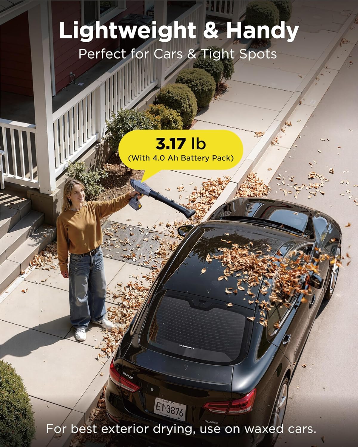 0V Cordless Leaf Blower with 4.0Ah Battery, Compact 3.17 lb Lightweight Electric Blower 125 MPH, 2-Speed Portable