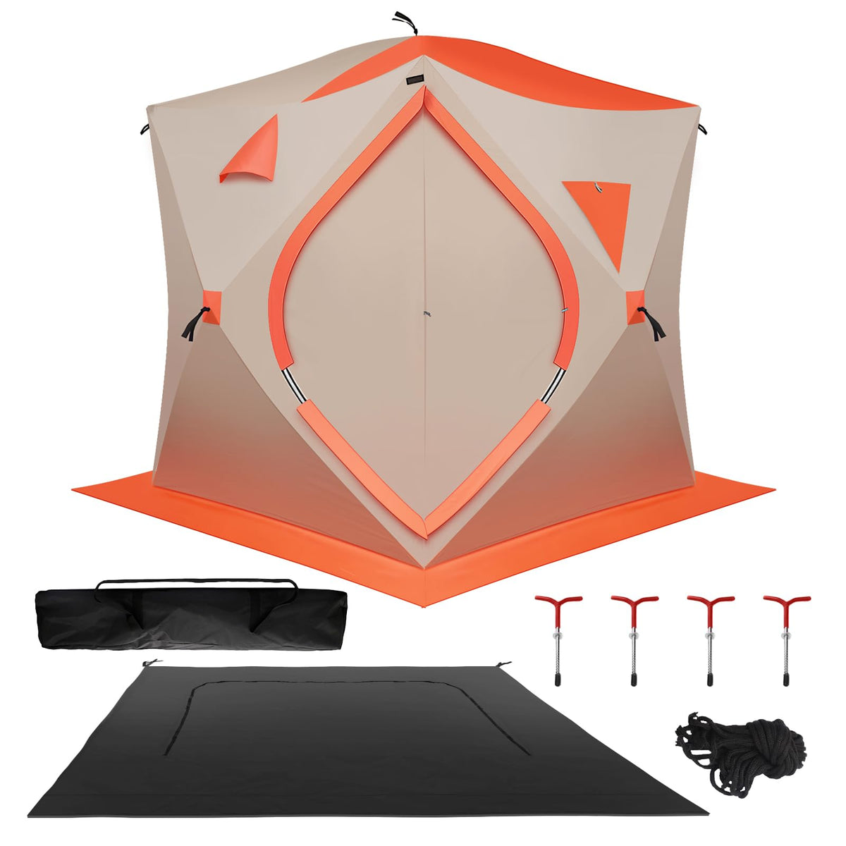 3-4 Person Ice Fishing Tent, Portable Ice Fishing Shelter, 300d Oxford Fabric Waterproof Foldable Insulated Tent for Outdoor Fish,180x180x200cm