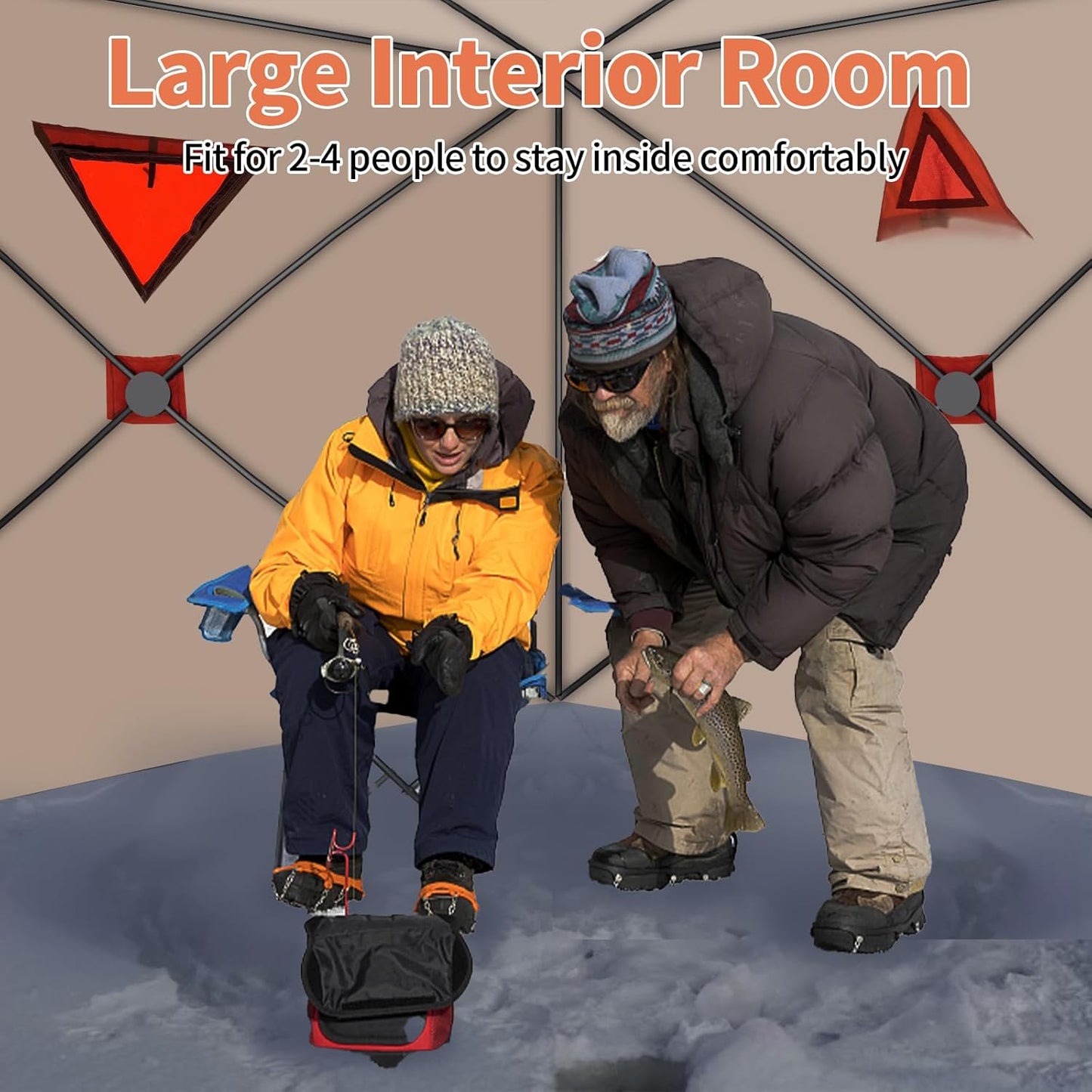 3-4 Person Ice Fishing Tent, Portable Ice Fishing, Oxford Fabric Waterproof Foldable, Insulated, 180x180x200cm