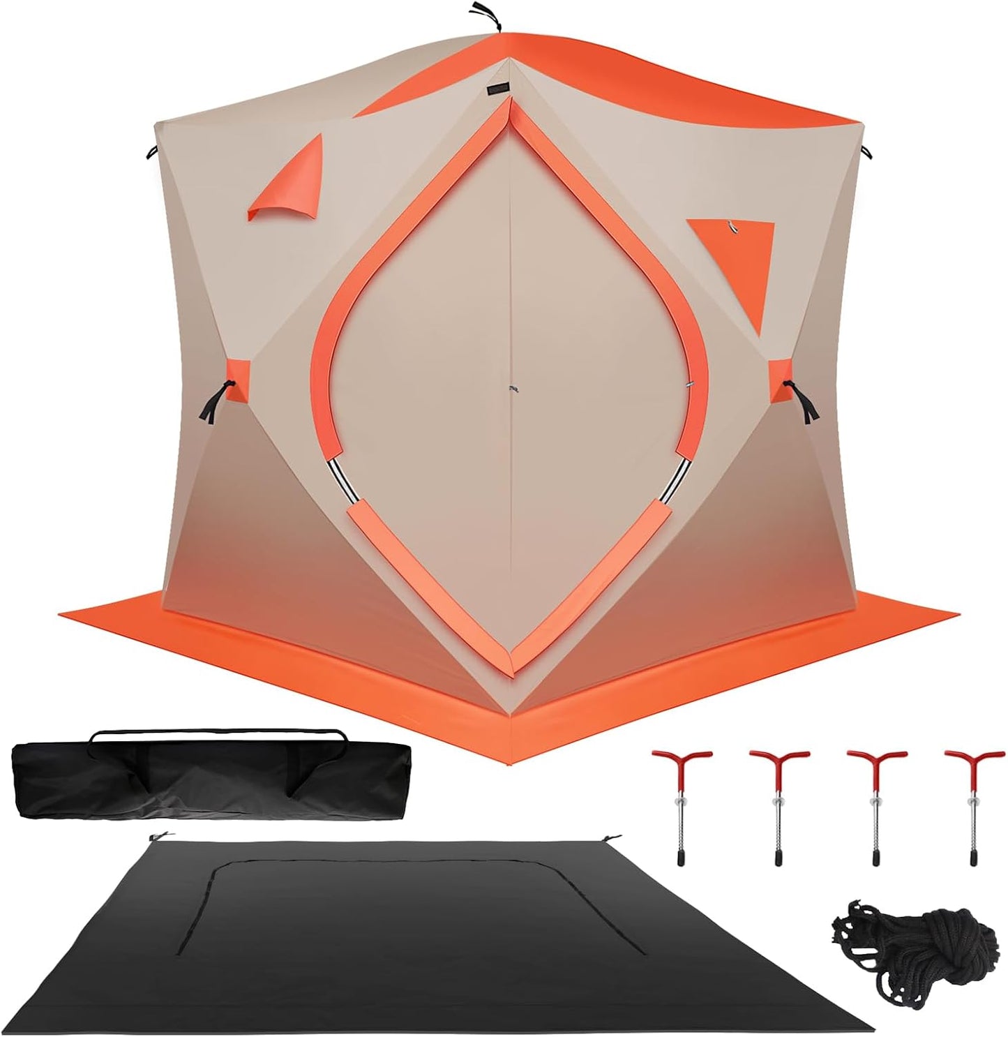 3-4 Person Ice Fishing Tent, Portable Ice Fishing, Oxford Fabric Waterproof Foldable, Insulated, 180x180x200cm