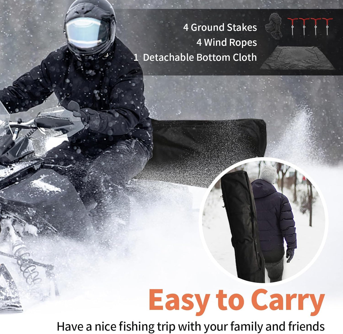 3-4 Person Ice Fishing Tent, Portable Ice Fishing Shelter, 300d Oxford Fabric Waterproof Foldable Insulated Tent for Outdoor Fish,180x180x200cm