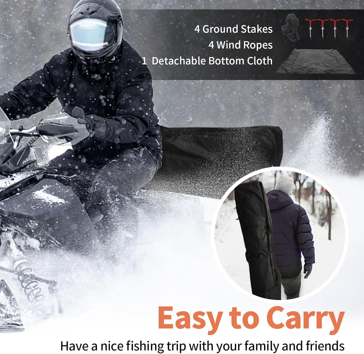 3-4 Person Ice Fishing Tent, Portable Ice Fishing, Oxford Fabric Waterproof Foldable, Insulated, 180x180x200cm