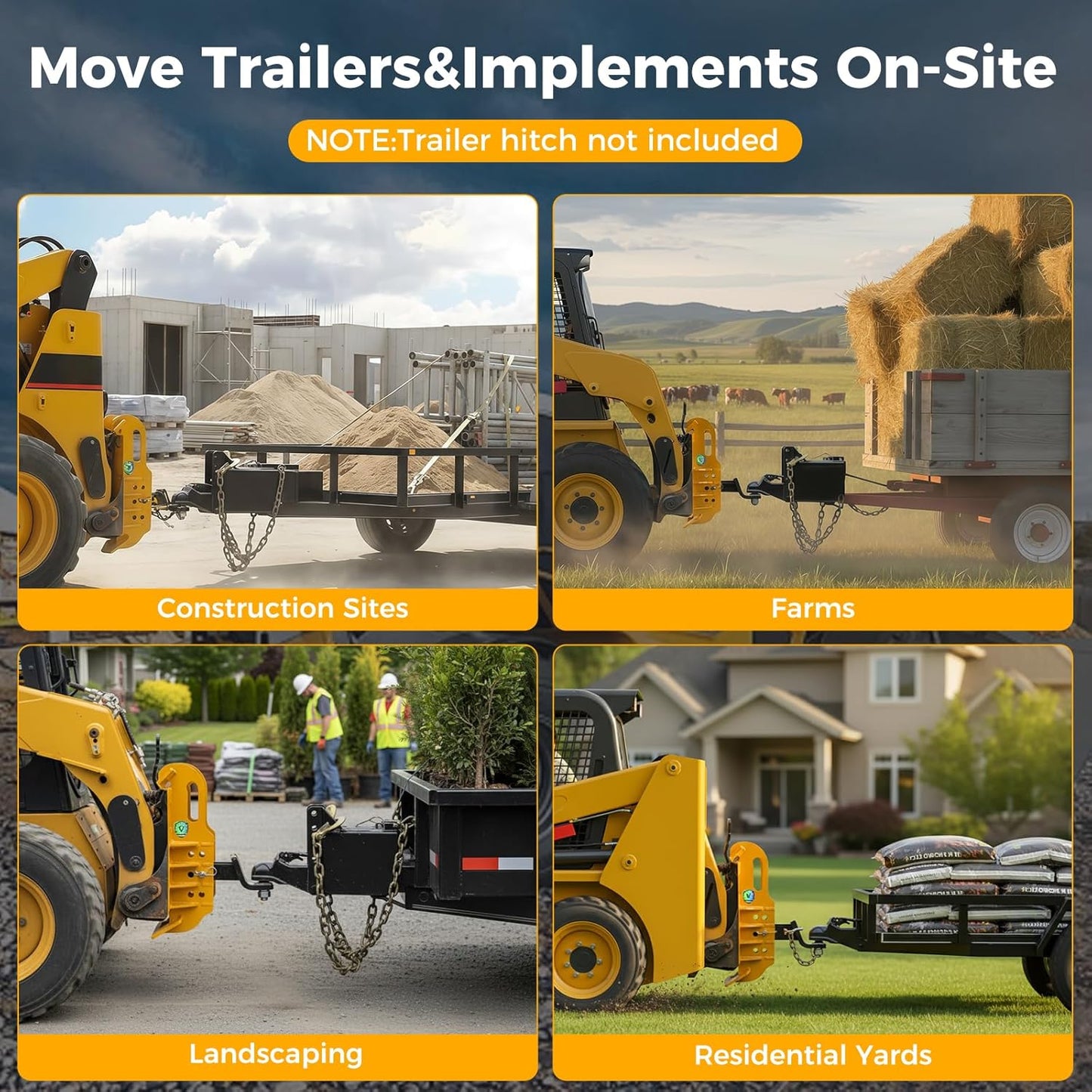 Skid Steer Hitch Attachment Plate, 2' Receiver Tow Adapter Fits Tractors & Skid Steer Attachments, 20,000 lbs Capacity