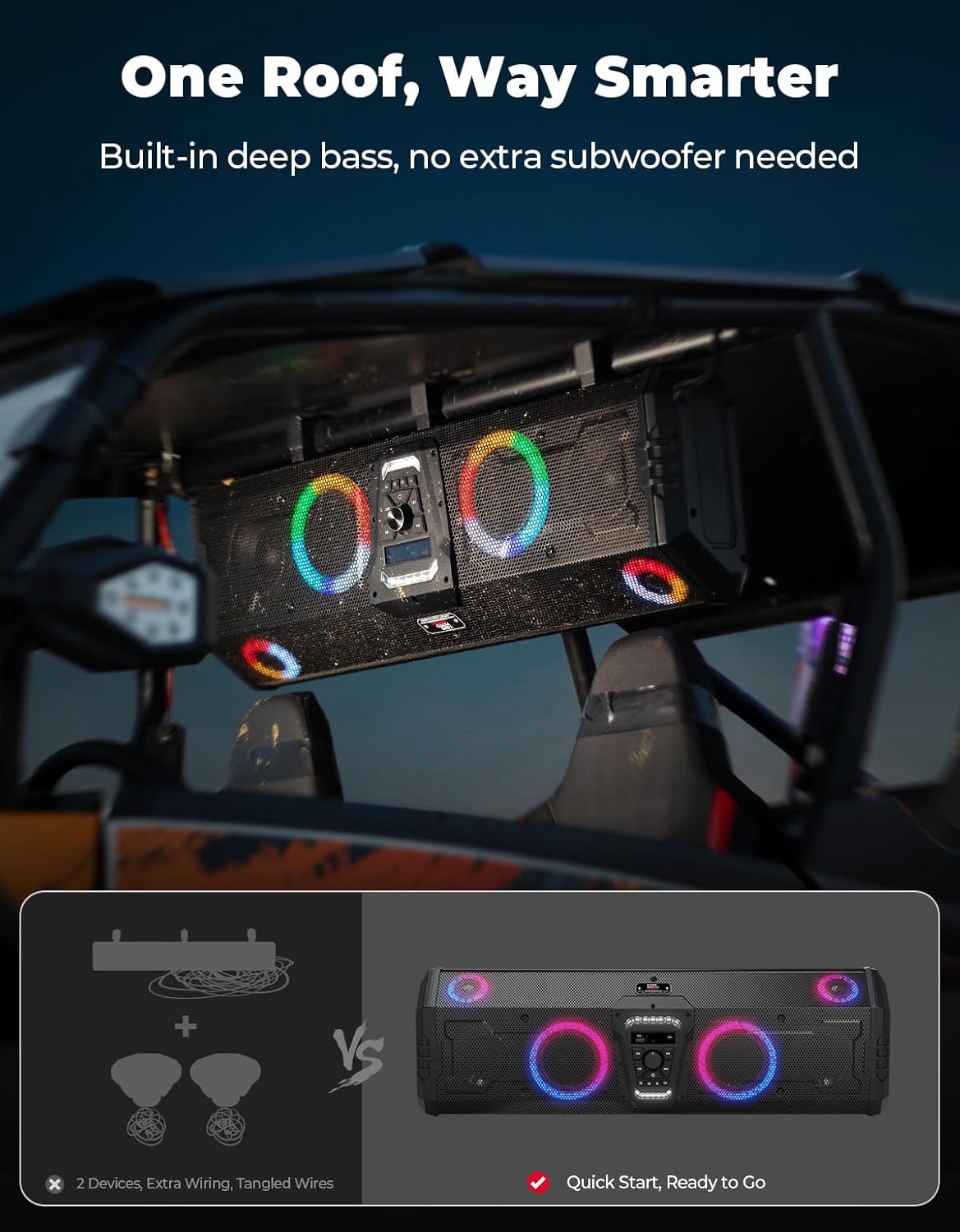 Midnight 90 UTV Sound Bar, 34 Inch UTV Bluetooth 10 Speakers with RGB Lights, Waterproof