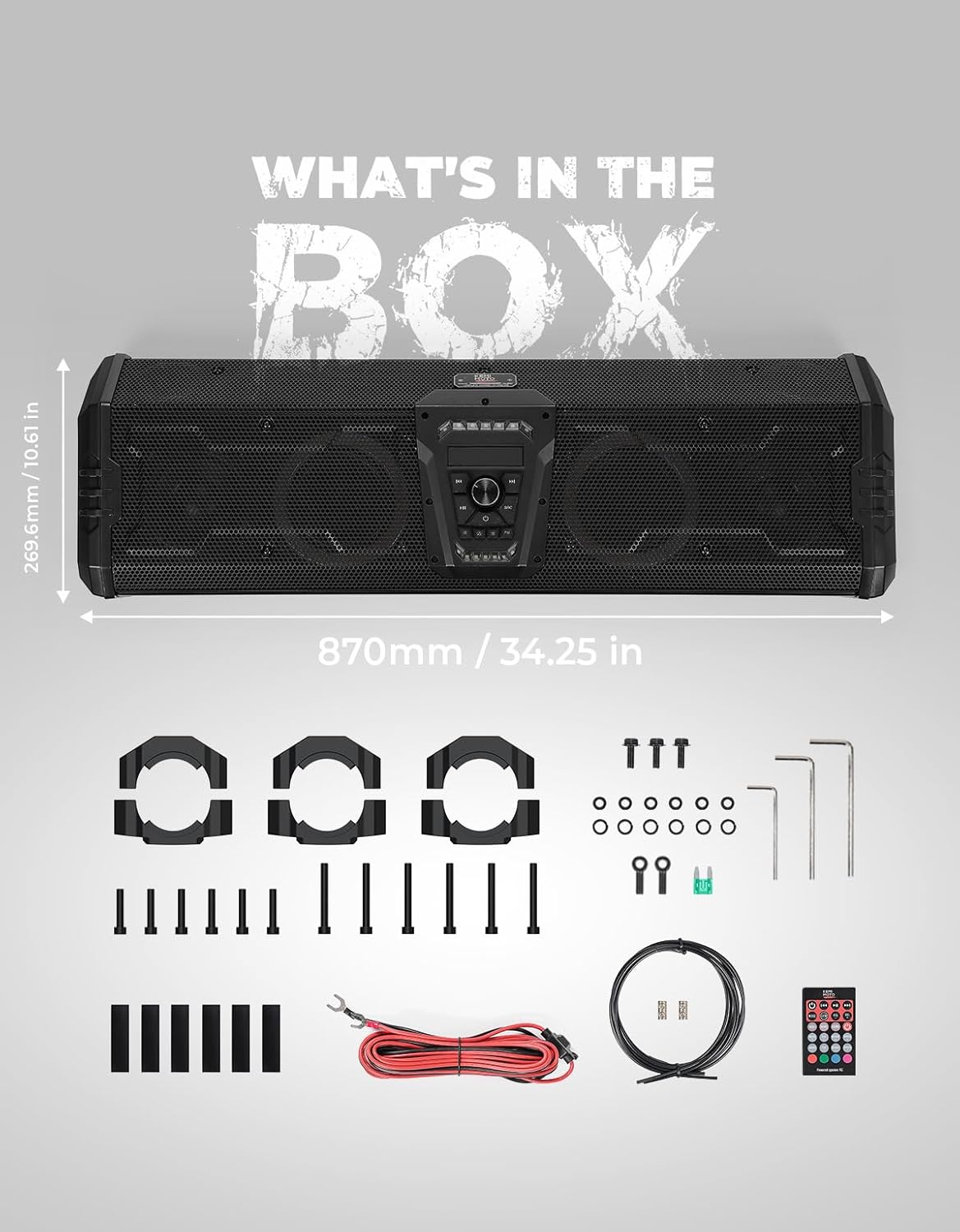 Midnight 90 UTV Sound Bar, 34 Inch UTV Bluetooth 10 Speakers with RGB Lights, Waterproof