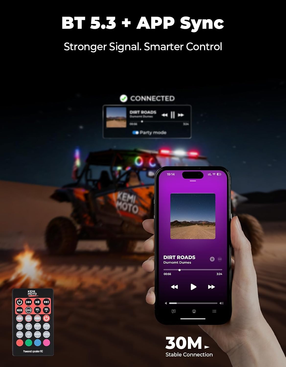 Midnight 90 UTV Sound Bar, 34 Inch UTV Bluetooth 10 Speakers with RGB Lights, Waterproof