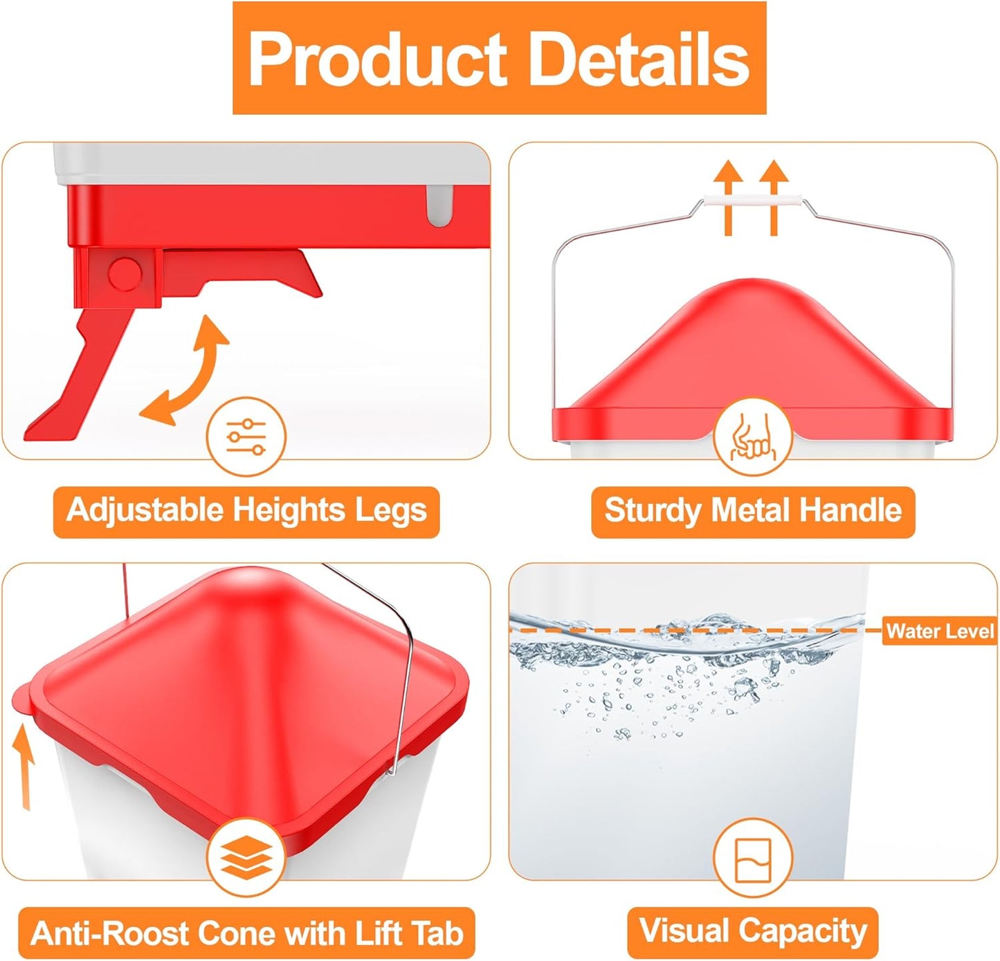 5 Gallons Heated Chicken Waterer and Feeder Set Buckets with 10FT Power Cord, w/ 4 Nipples and 4 Large Ports
