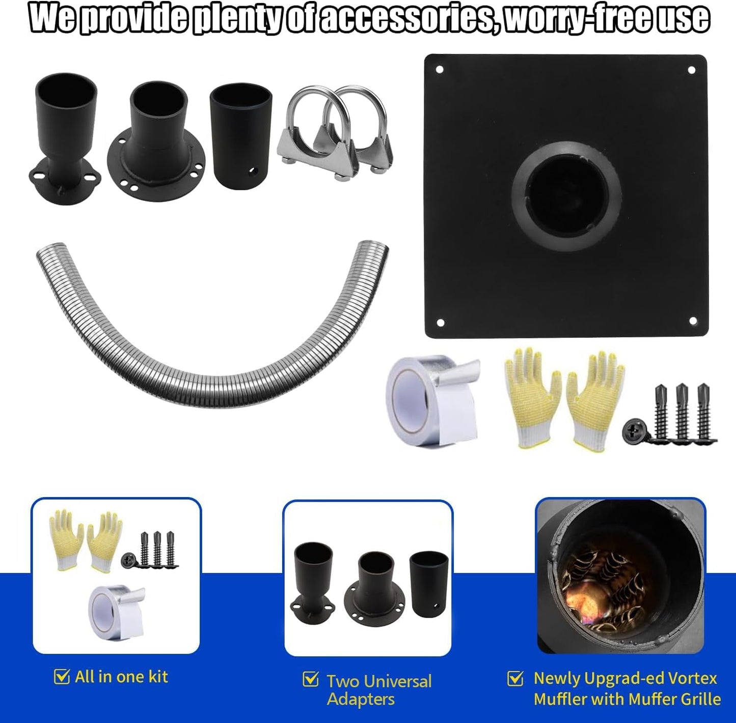 2025 Heavy Duty Upgraded Generator Exhaust Extension Silencer Kit with Insulated Through-Wall Mounting Plate