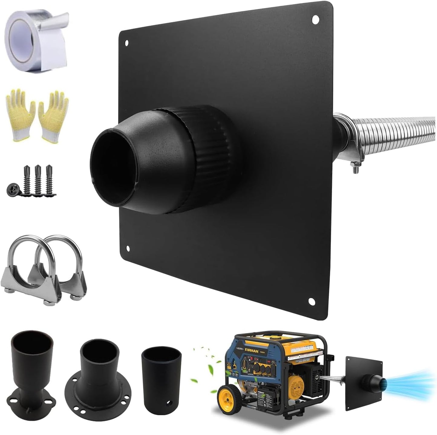 2025 Heavy Duty Upgraded Generator Exhaust Extension Silencer Kit with Insulated Through-Wall Mounting Plate