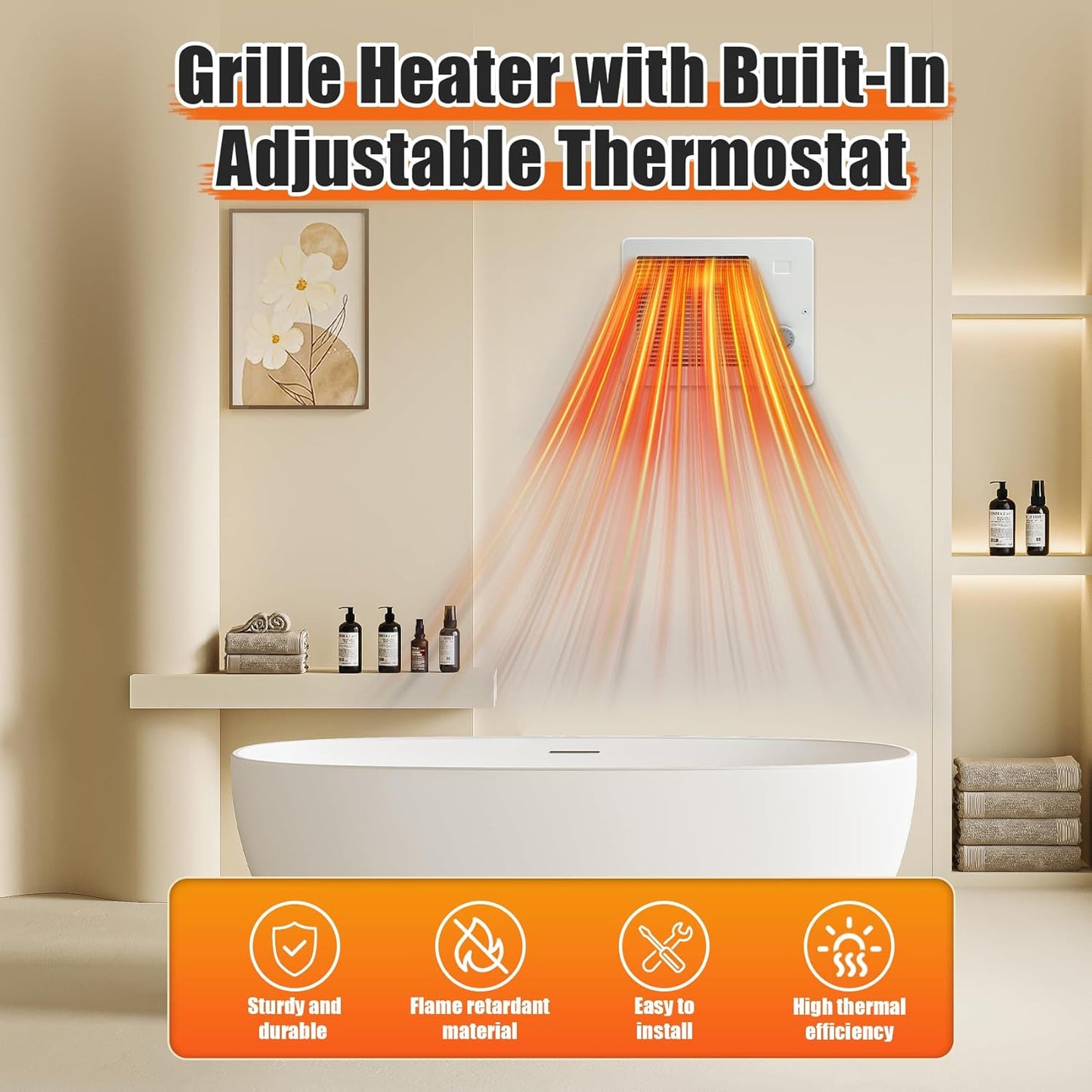 Wall Heater with Built-In Adjustable Thermostat and Silent Motor,  (750/1500W,120/240V AC), White