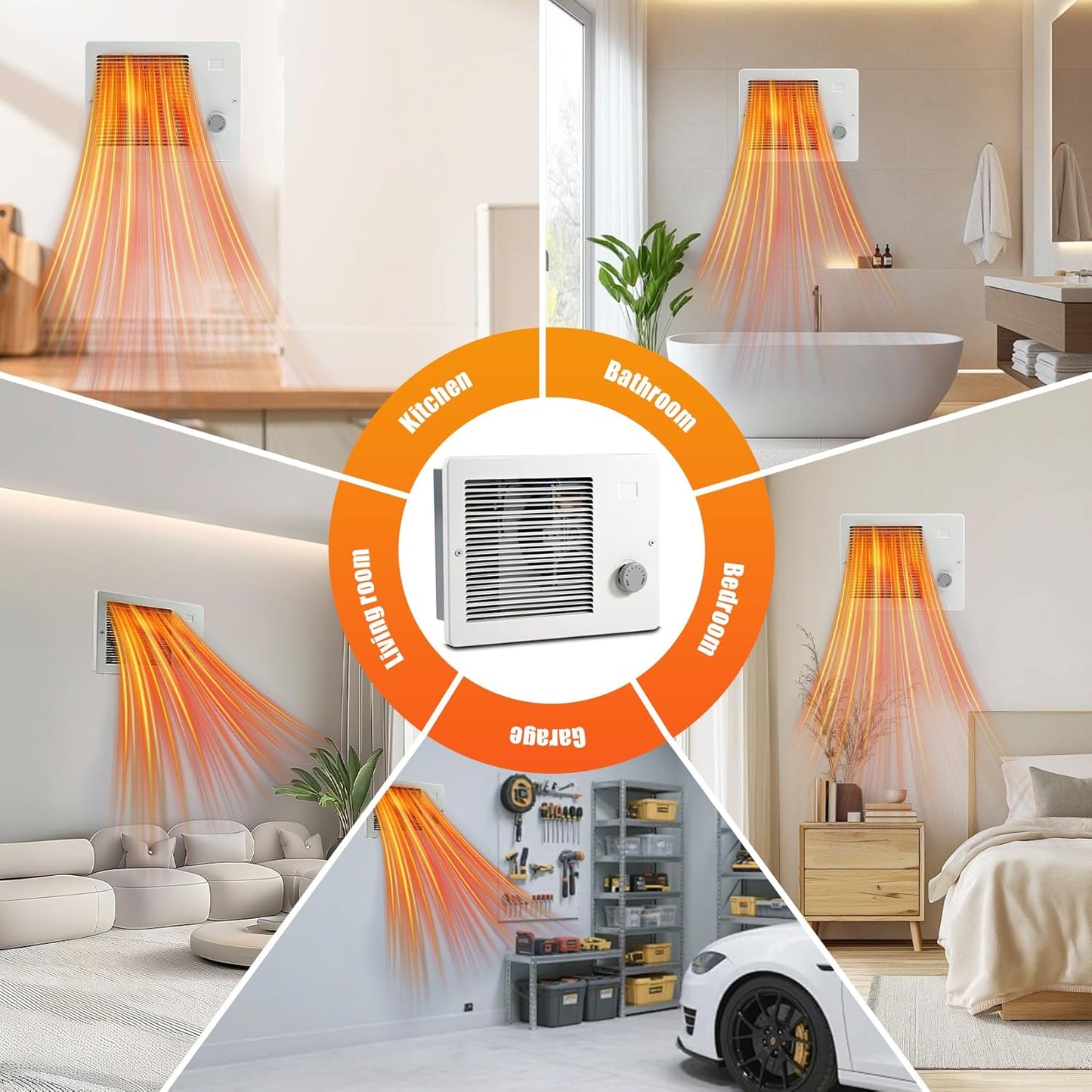 Wall Heater with Built-In Adjustable Thermostat and Silent Motor,  (750/1500W,120/240V AC), White