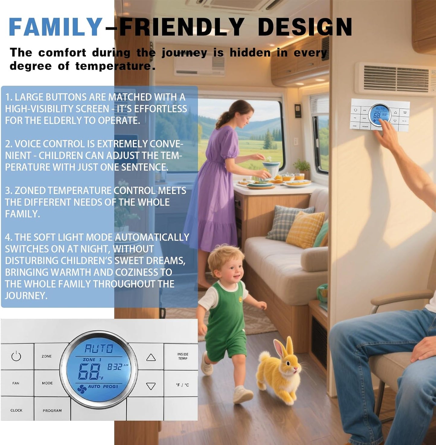White 3314082.011 Multi-Zone RV Thermostat - Fits Dometic AC