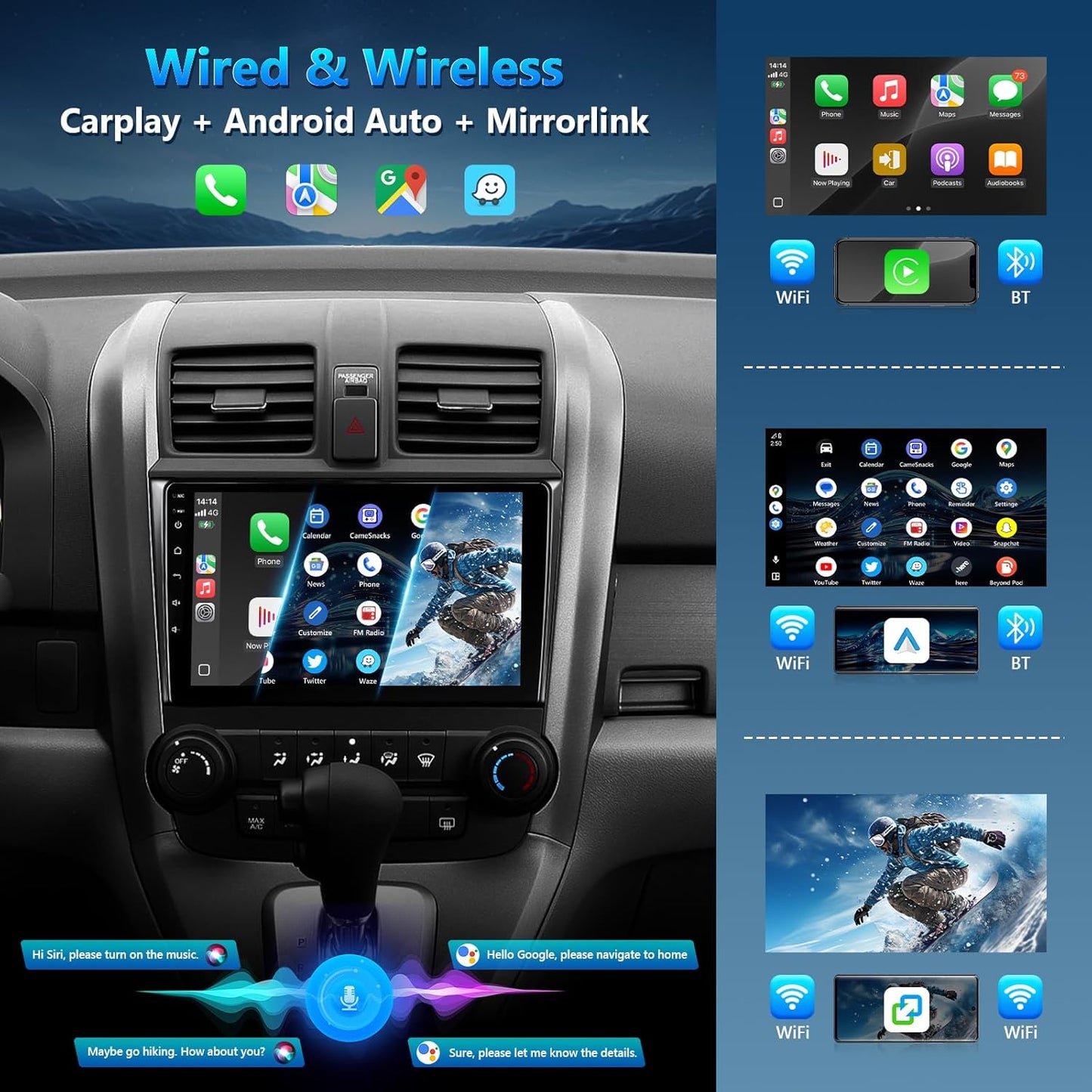 Car Stereo for Honda CRV 2007-2011, Wireless CarPlay Android Auto 9 inch IPS Touchscreen