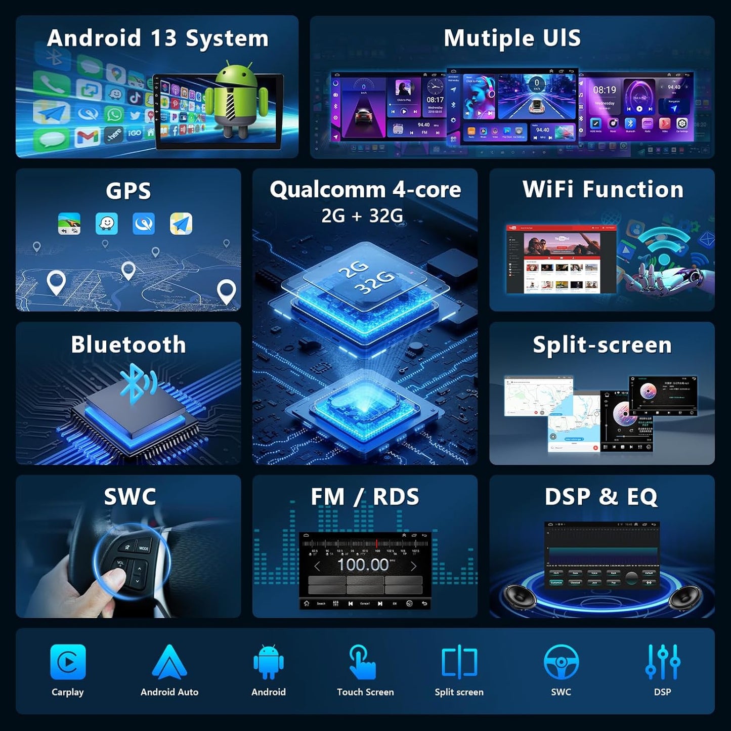 Car Stereo for Honda CRV 2007-2011, Wireless CarPlay Android Auto 9 inch IPS Touchscreen