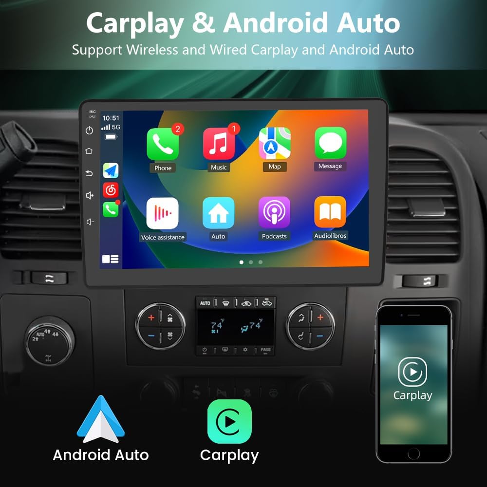 Car Radio Stereo Android 13 for Chevy Silverado 2007-2013 Tahoe Equinox GMC Sierra Yukon, Wireless CarPlay Android