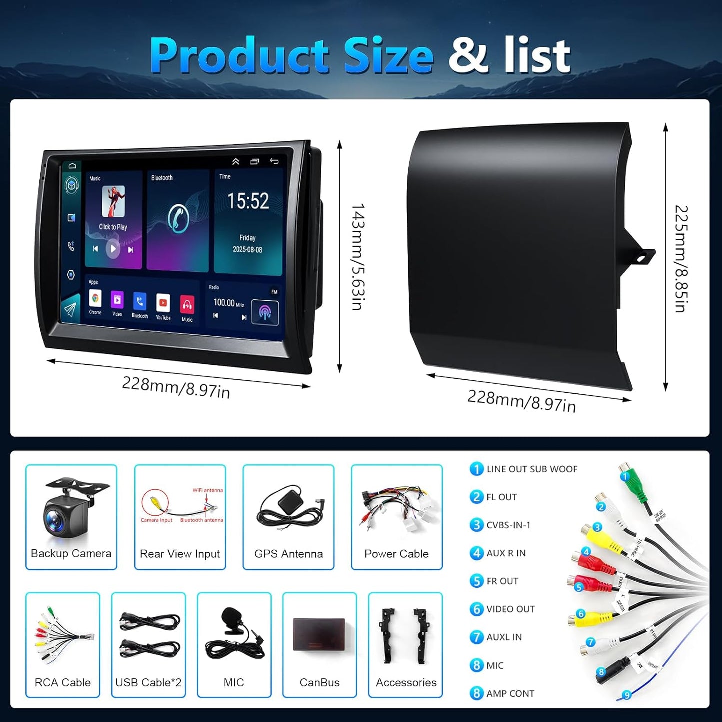 Android 13 Car Radio for Toyota Prius 2004-2009, with CarPlay Android Auto, 9 Inch Screen, Bluetooth/WiFi/FM