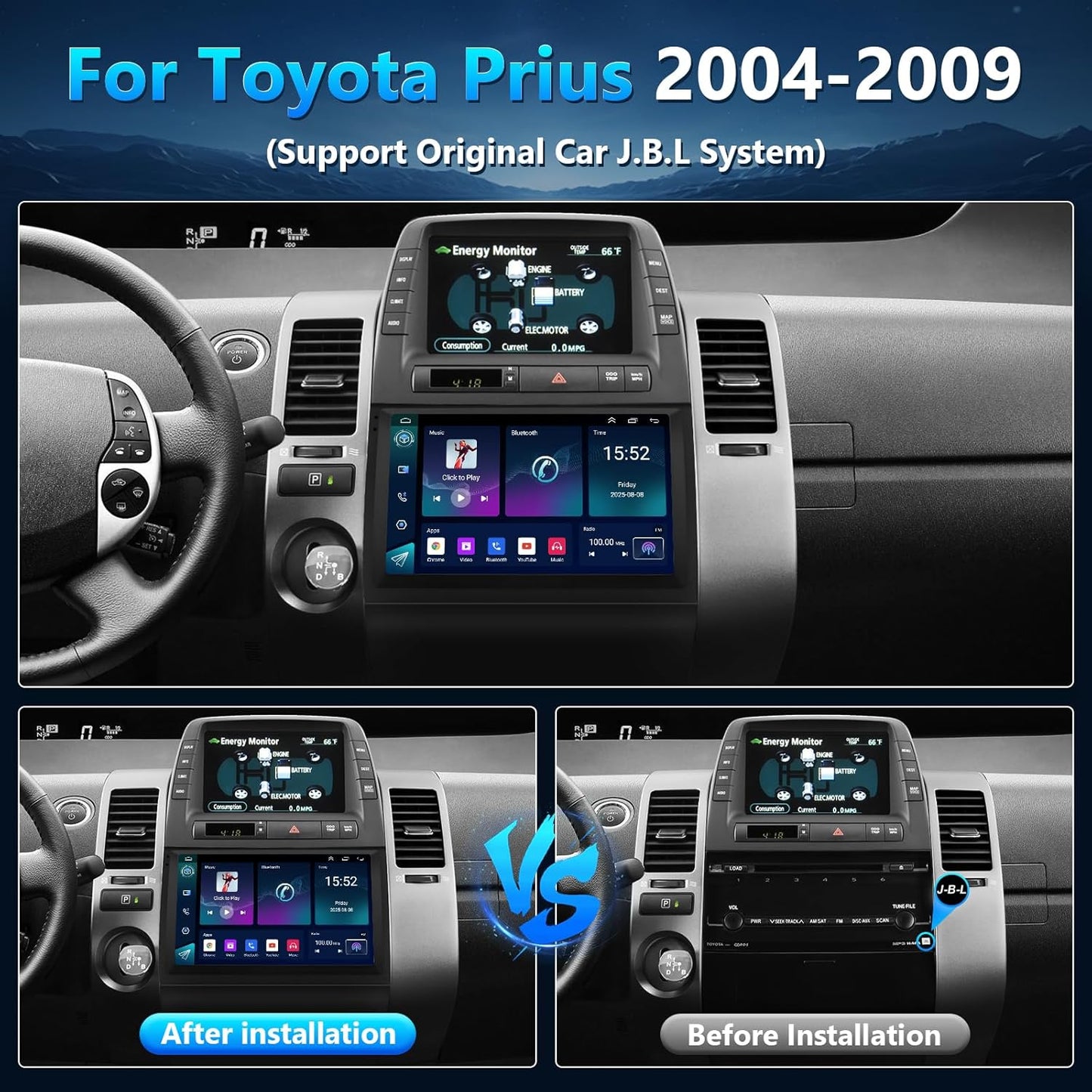 Android 13 Car Radio for Toyota Prius 2004-2009, with CarPlay Android Auto, 9 Inch Screen, Bluetooth/WiFi/FM