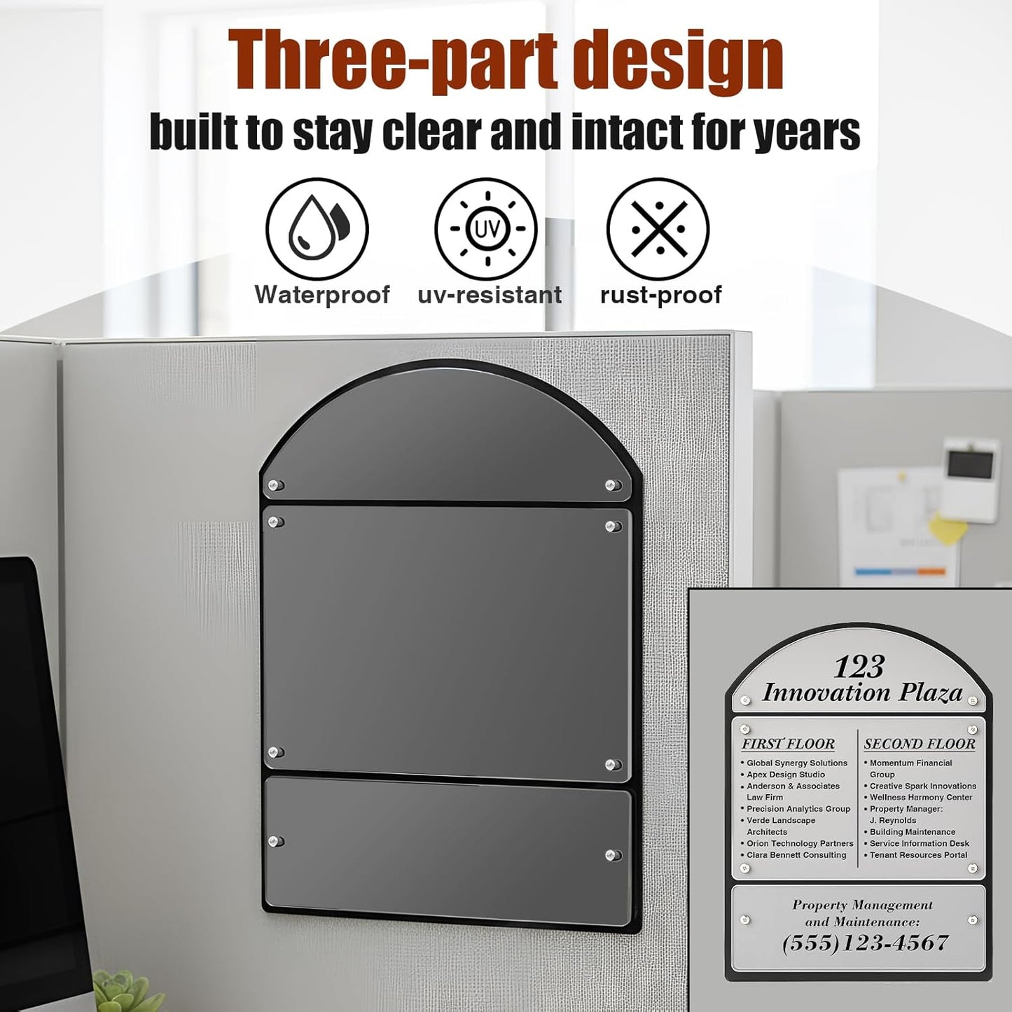 25 x 18.5 Inches Wall Mounted Office Sign Acrylic, 6 Panels Black Backing for Restaurant Church Poster Frame