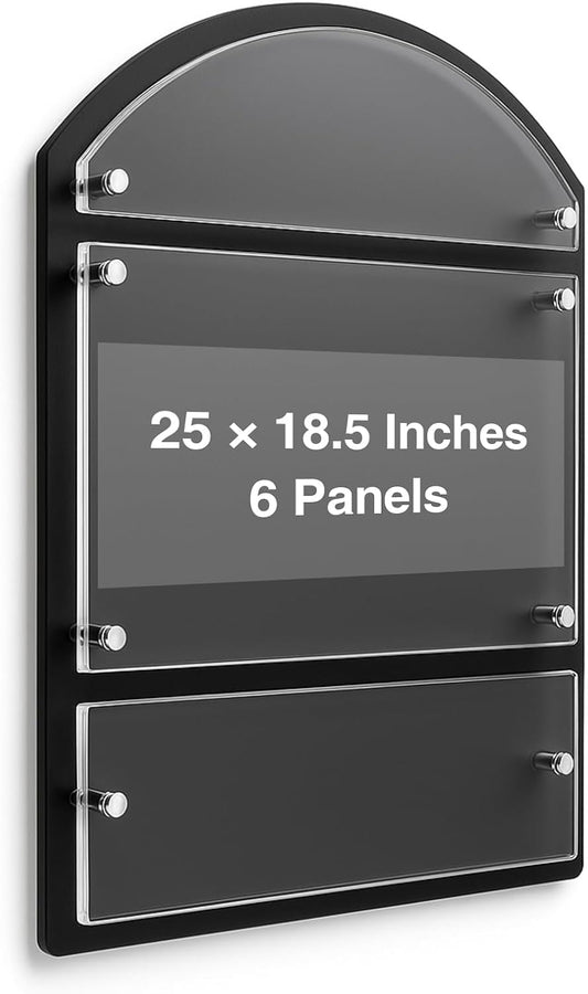 25 x 18.5 Inches Wall Mounted Office Sign Acrylic, 6 Panels Black Backing for Restaurant Church Poster Frame