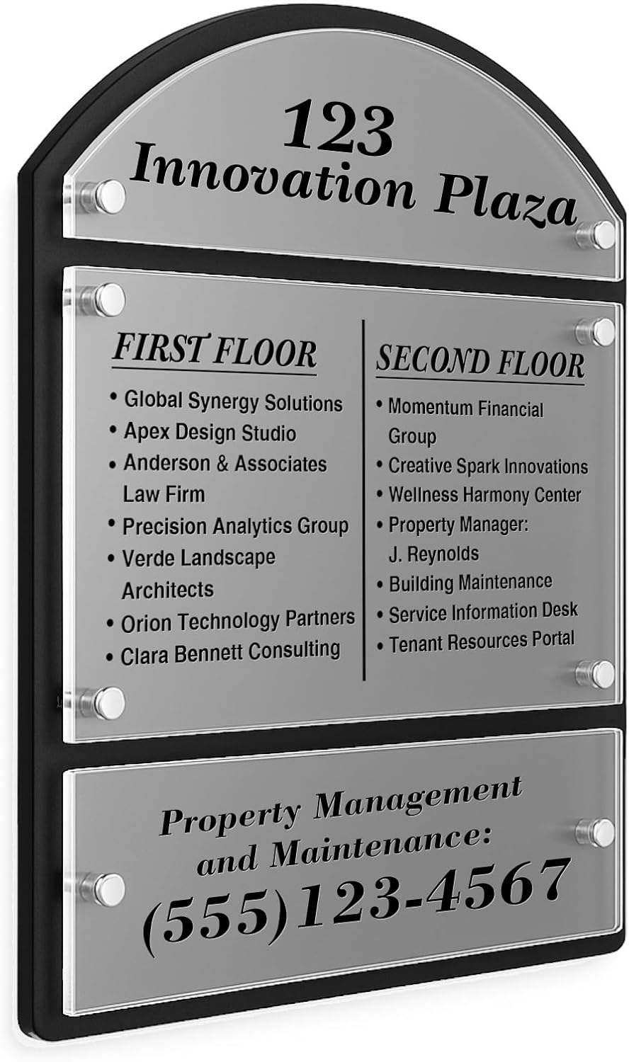 25 x 18.5 Inches Wall Mounted Office Sign Acrylic, 6 Panels Black Backing for Restaurant Church Poster Frame