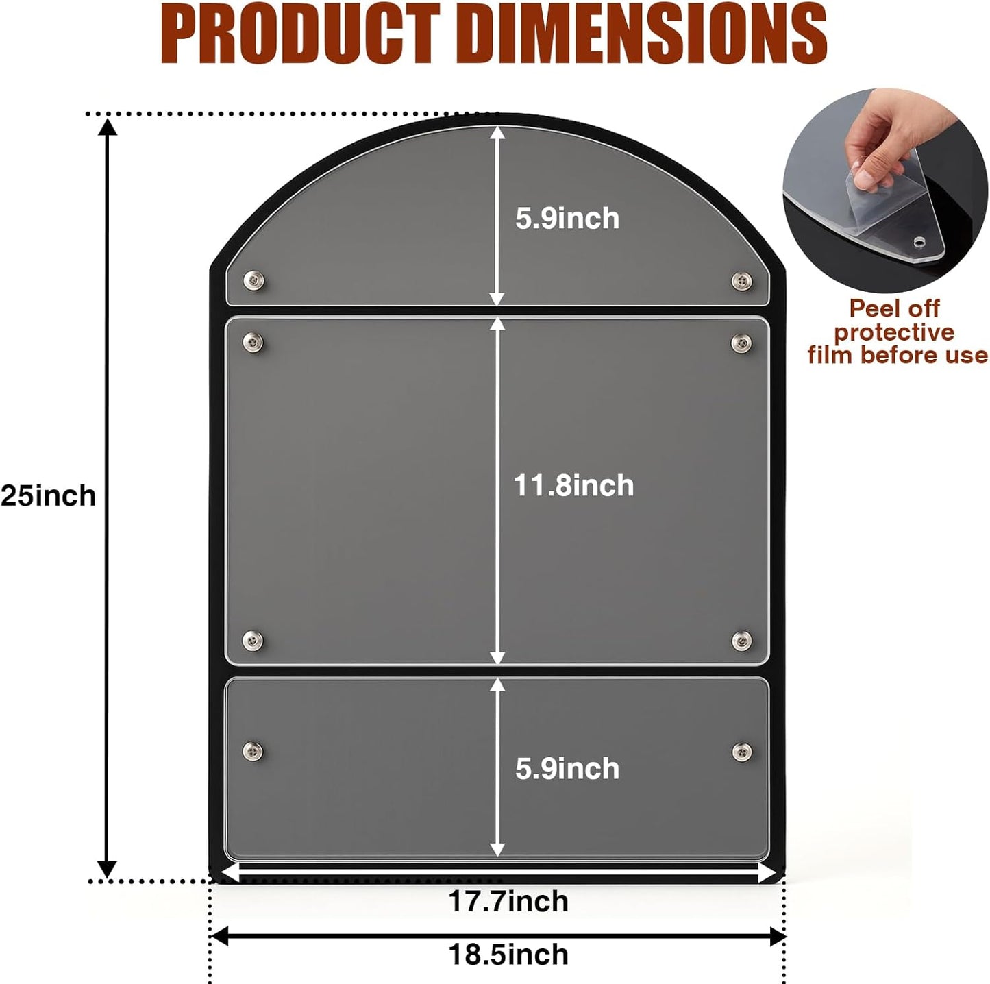 25 x 18.5 Inches Wall Mounted Office Sign Acrylic, 6 Panels Black Backing for Restaurant Church Poster Frame