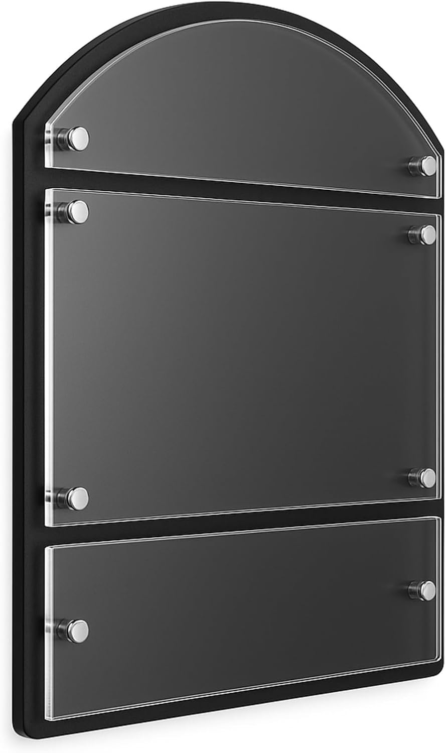 25 x 18.5 Inches Wall Mounted Office Sign Acrylic, 6 Panels Black Backing for Restaurant Church Poster Frame