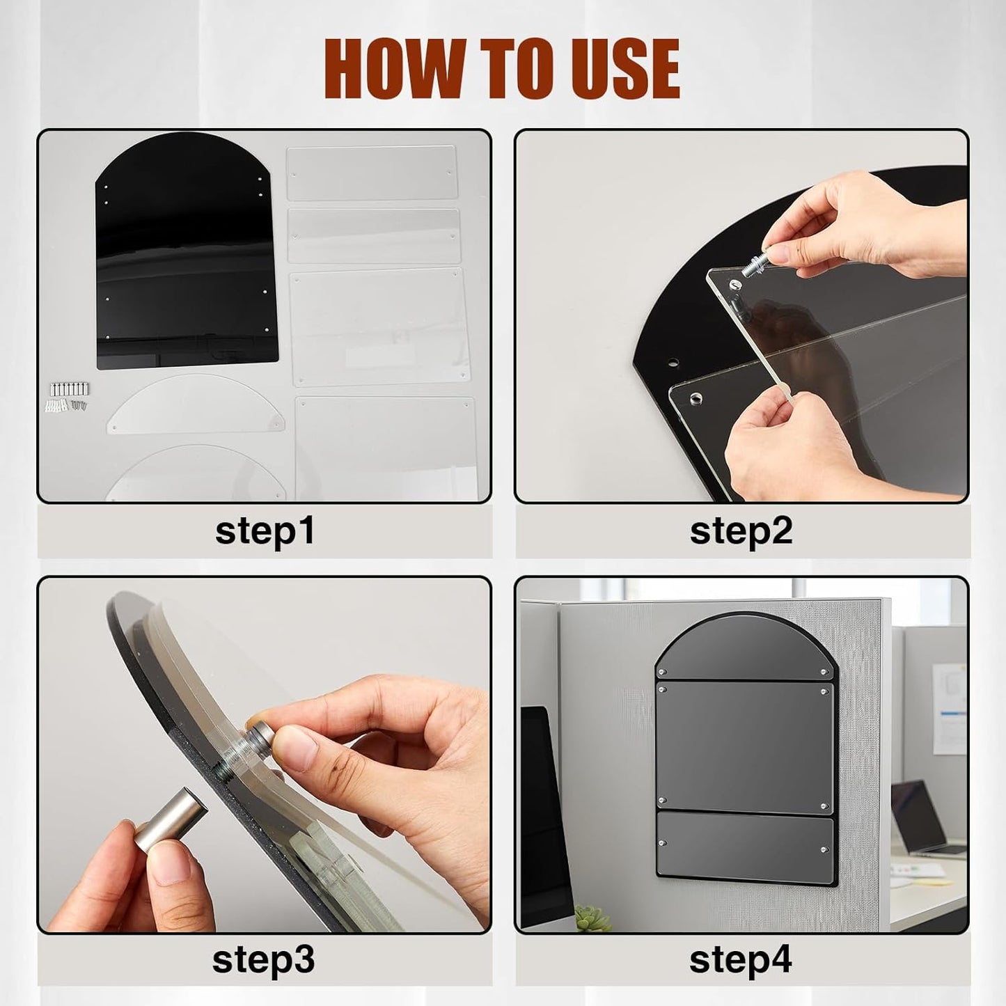 25 x 18.5 Inches Wall Mounted Office Sign Acrylic, 6 Panels Black Backing for Restaurant Church Poster Frame