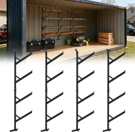Bracket Adjustable Heavy Duty Steel Cargo Shipping Container Shelves, 4-Tier Power Coated, 67'H x 15'W, Black