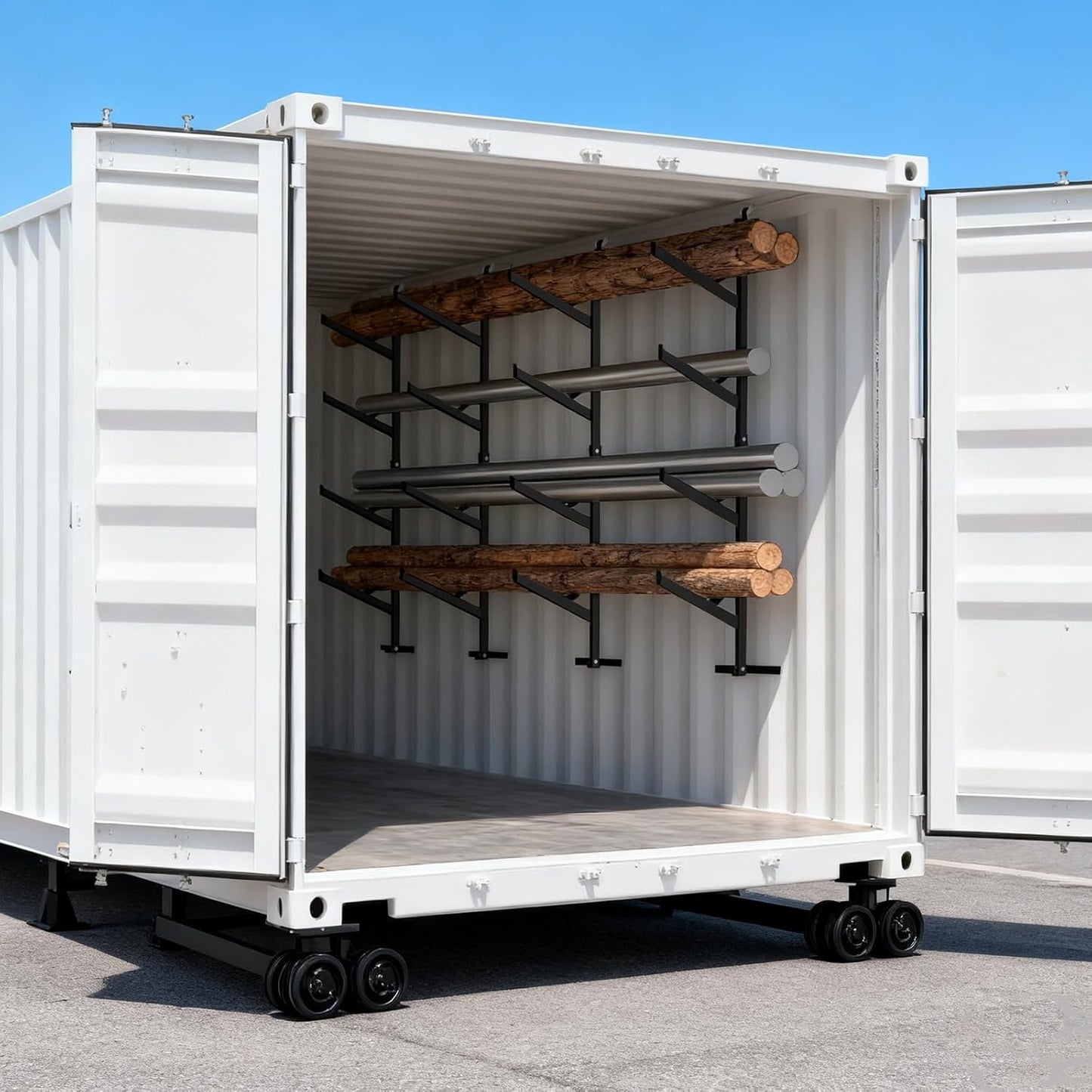 Bracket Adjustable Heavy Duty Steel Cargo Shipping Container Shelves, 4-Tier Power Coated, 67'H x 15'W, Black