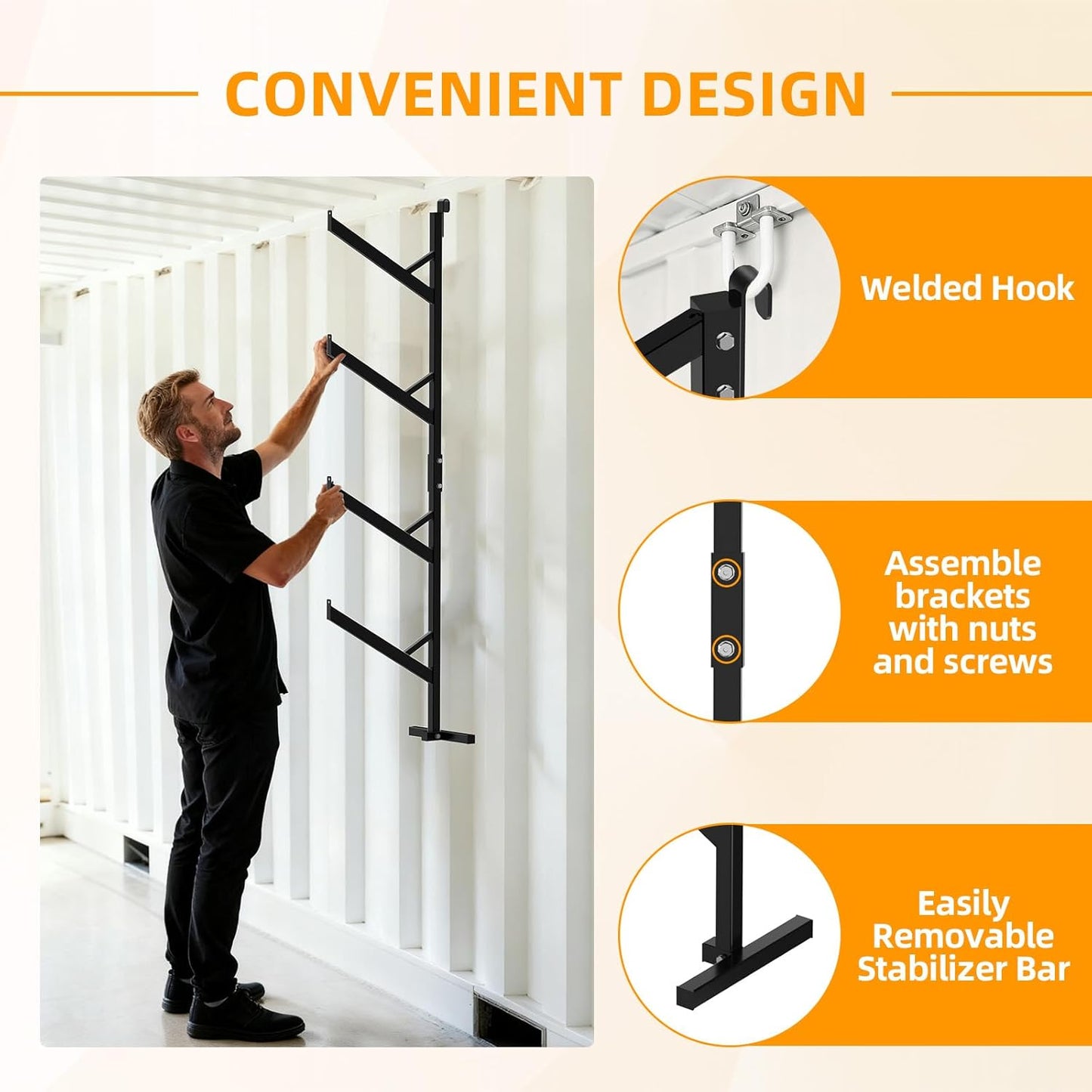 Bracket Adjustable Heavy Duty Steel Cargo Shipping Container Shelves, 4-Tier Power Coated, 67'H x 15'W, Black