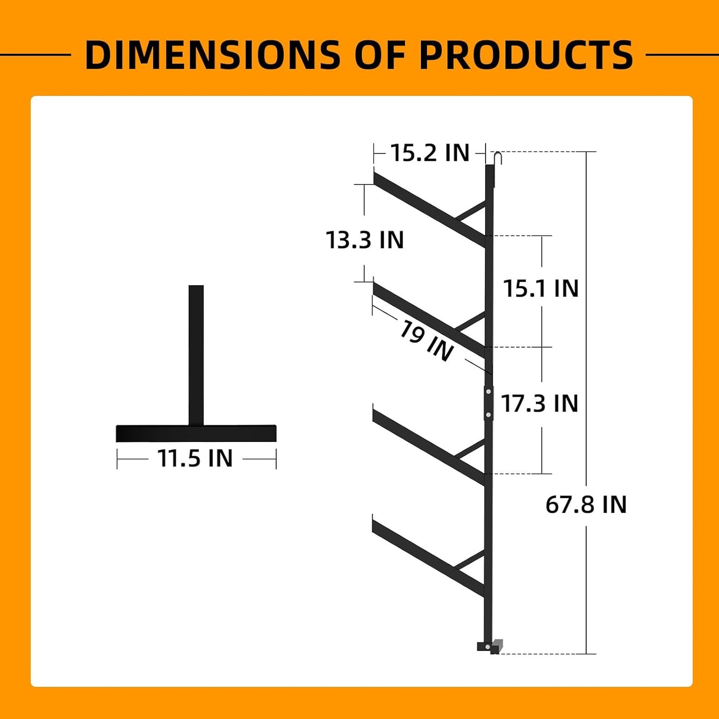 Bracket Adjustable Heavy Duty Steel Cargo Shipping Container Shelves, 4-Tier Power Coated, 67'H x 15'W, Black