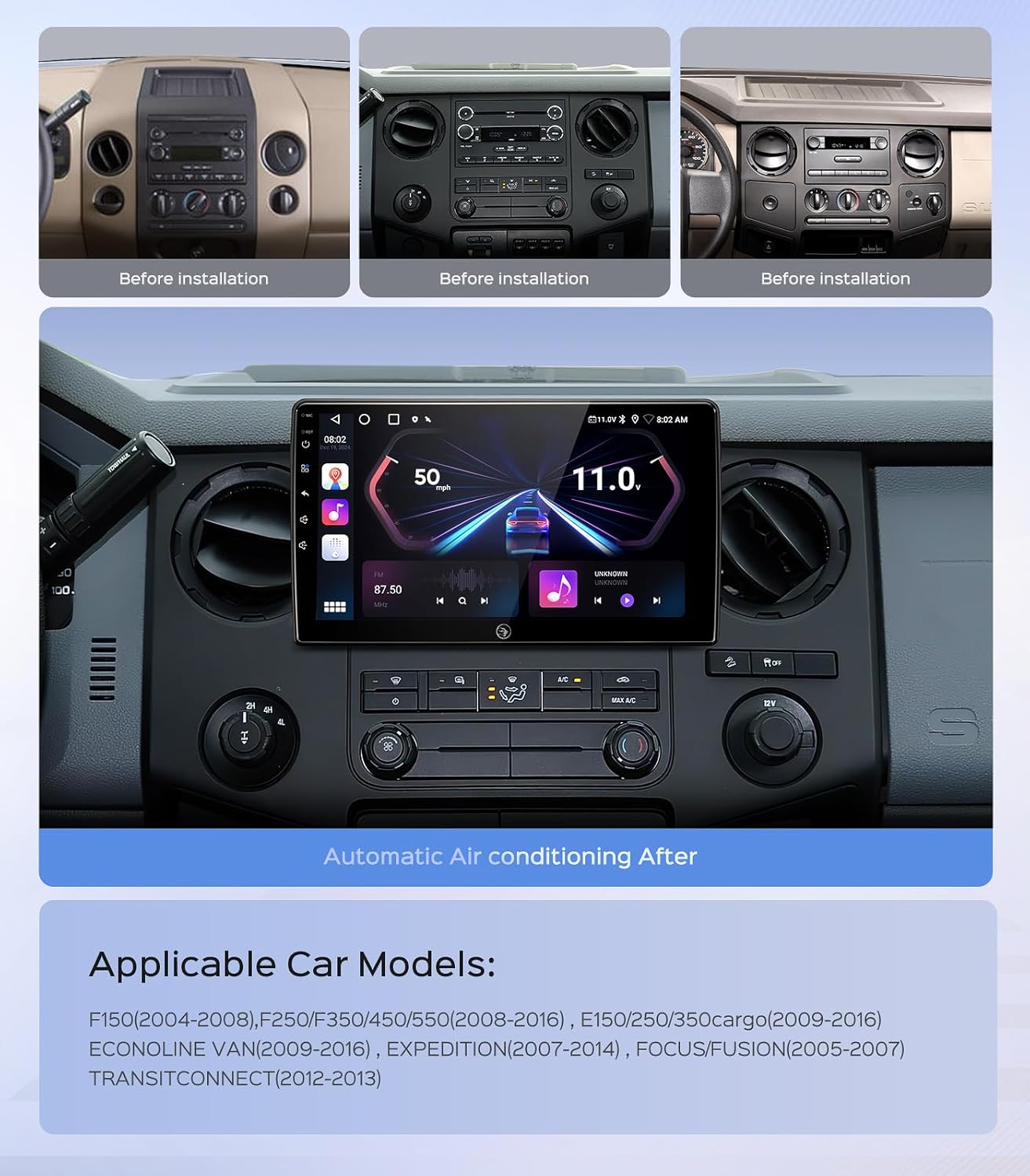 10' Car Radio Stereo for Ford F150 (2004-2008), Focus/Fusion (2005-2007), Wireless CarPlay Android