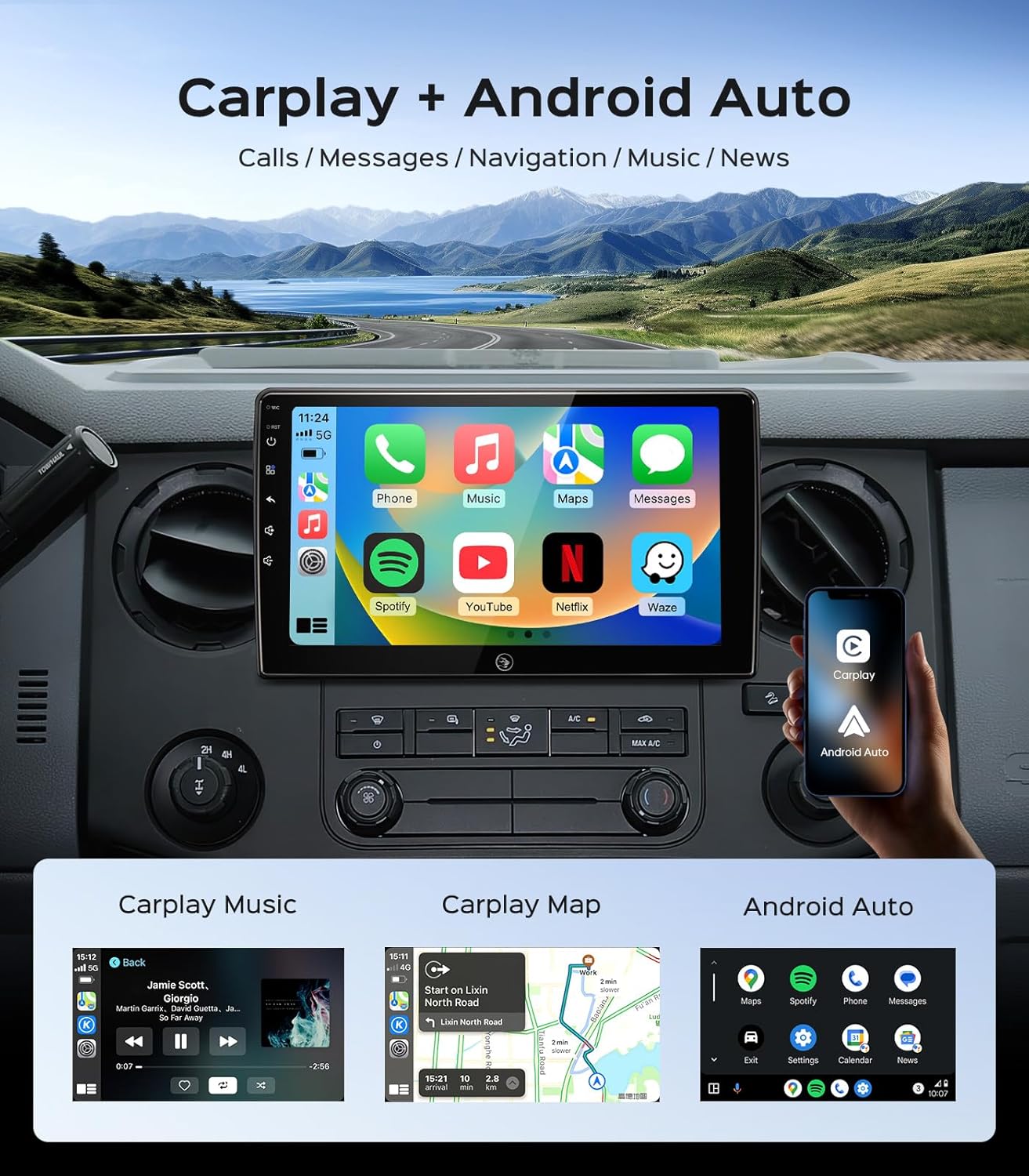 10' Car Radio Stereo for Ford F150 (2004-2008), Focus/Fusion (2005-2007), Wireless CarPlay Android