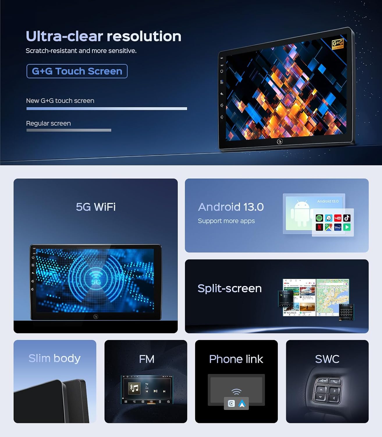 10' Car Radio Stereo for Ford F150 (2004-2008), Focus/Fusion (2005-2007), Wireless CarPlay Android