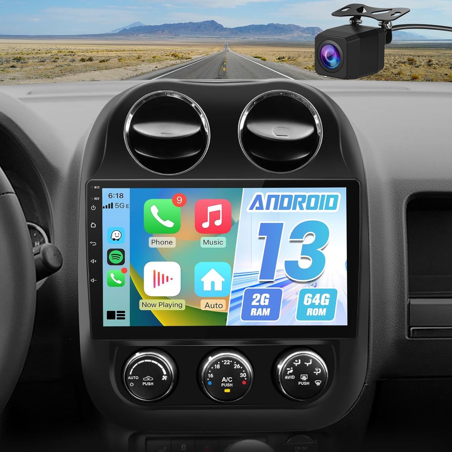 Android 13 Car Stereo for Jeep Patriot Compass 2010-2016, 10' Touch Screen, CarPlay Android Auto, Backup Cam