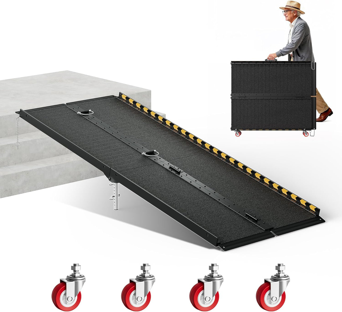 6 FT Portable Wheelchair Ramp-800LBS Heavy-Duty, High-Strength Aluminum Alloy with 4 Adjustable Legs, 4 Wheels