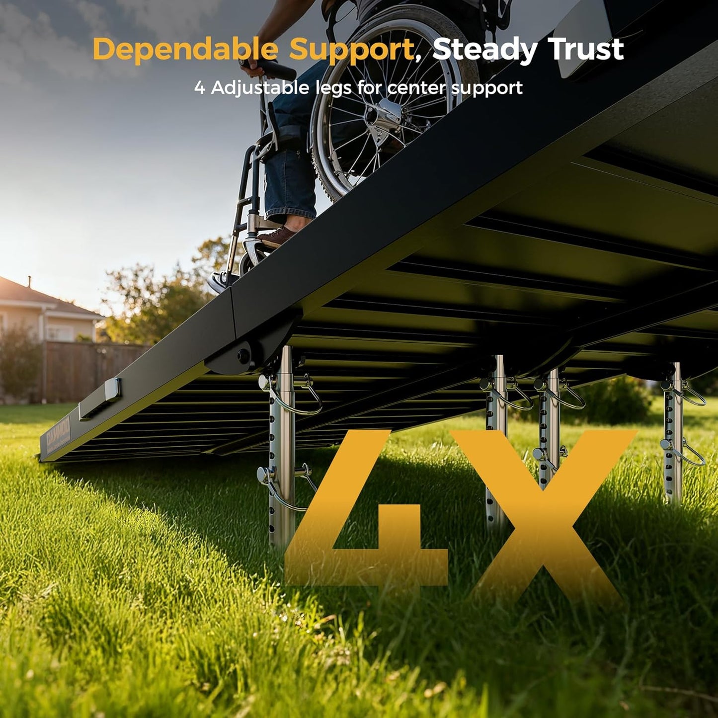 6 FT Portable Wheelchair Ramp-800LBS Heavy-Duty, High-Strength Aluminum Alloy with 4 Adjustable Legs, 4 Wheels