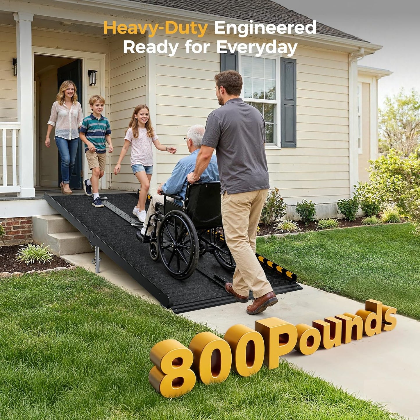 6 FT Portable Wheelchair Ramp-800LBS Heavy-Duty, High-Strength Aluminum Alloy with 4 Adjustable Legs, 4 Wheels