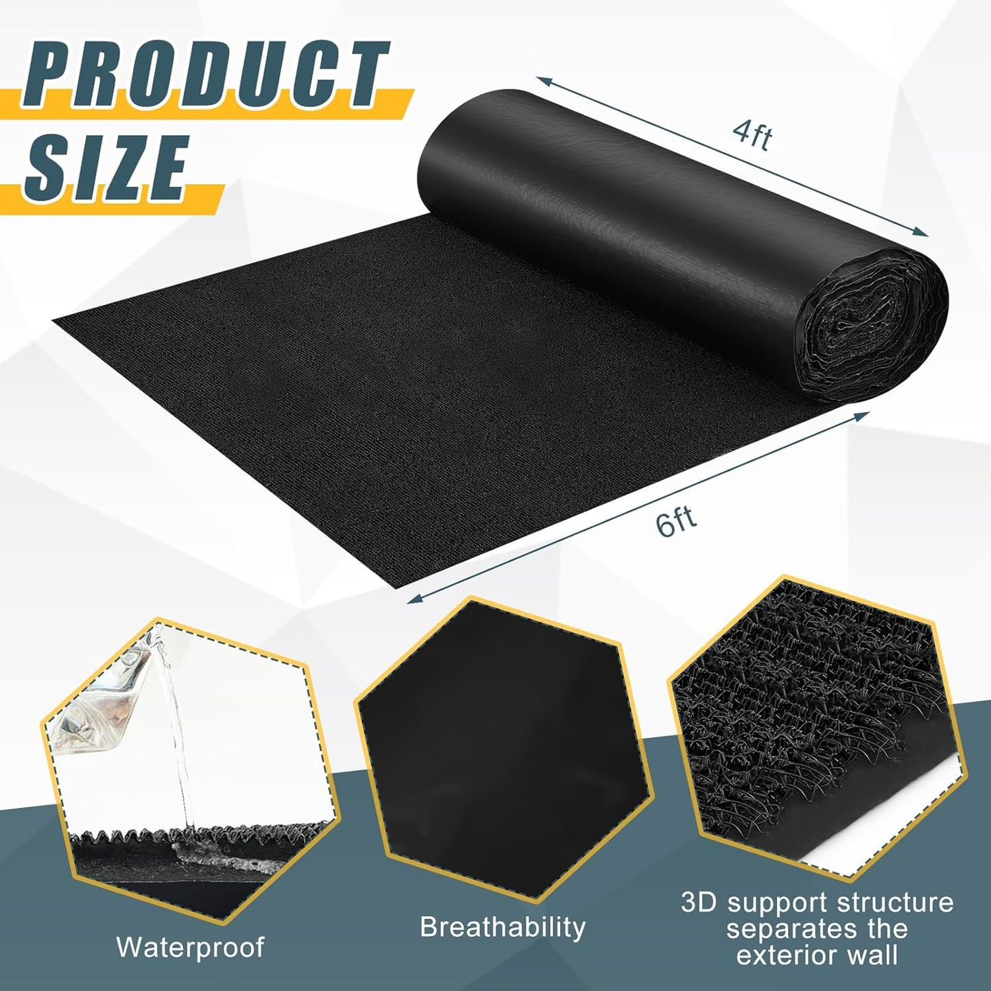 House Wrap 60 ft x 4 ft 240 Sq. ft. Drainage Mat for Rainproof Barrier Stone Veneer Exterior, 3 mm Thick