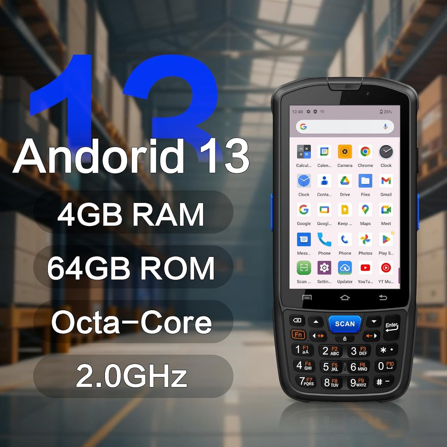 Android 14 PDA Handheld Scanner, Android Barcode Scanner, Equip with HW N6603 1D/2D/QR Scan Engine