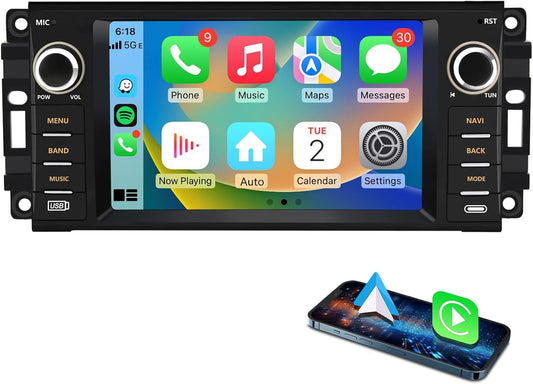Car Stereo for Jeep Wrangler JK 2007-2018 Dodge Ram 1500 2008-2012, Touch Screen Carplay and Android Auto