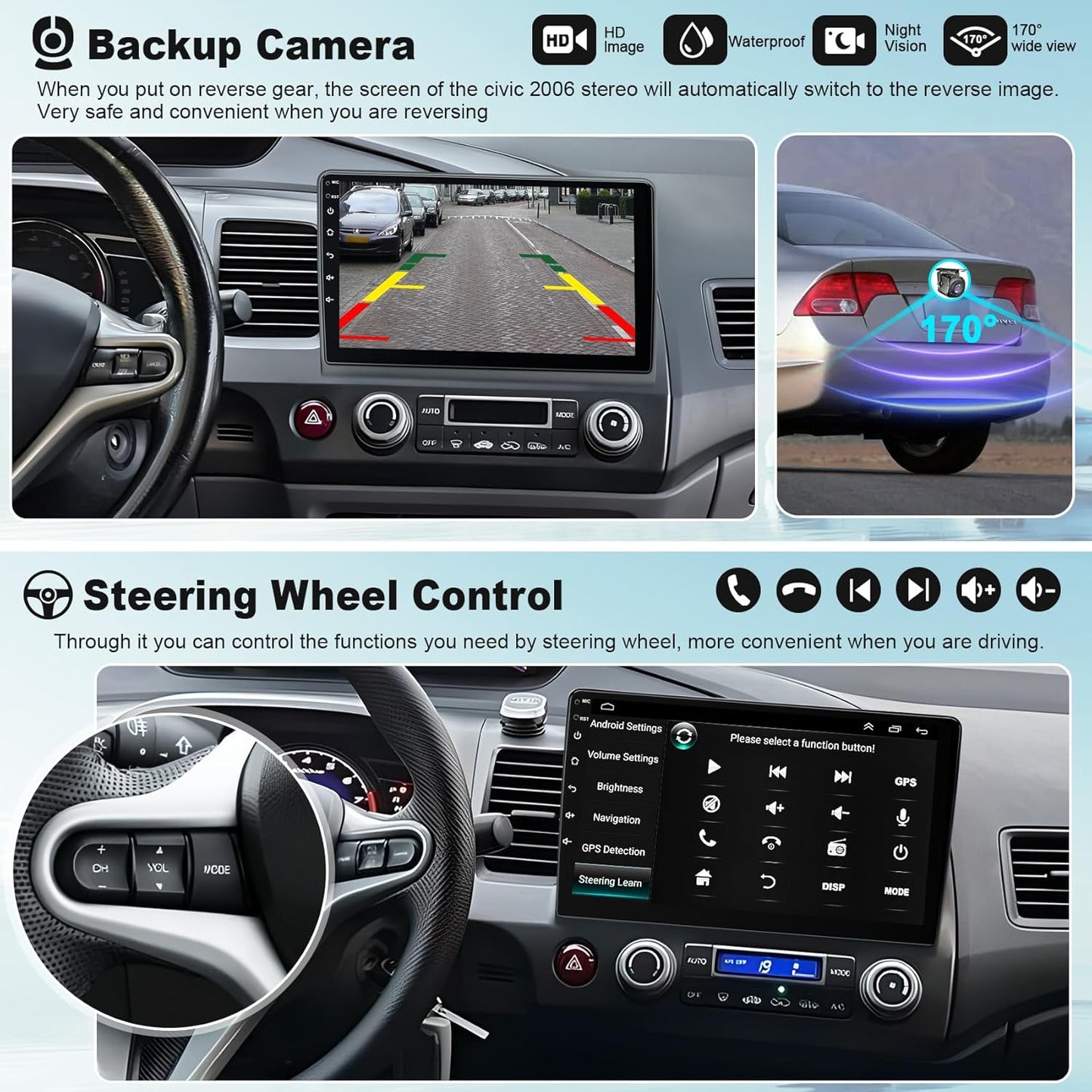 Car Stereo Radio for Honda Civic 2006-2011, Android 13, 9 Inch Touchscreen Radio Support Carplay/Android