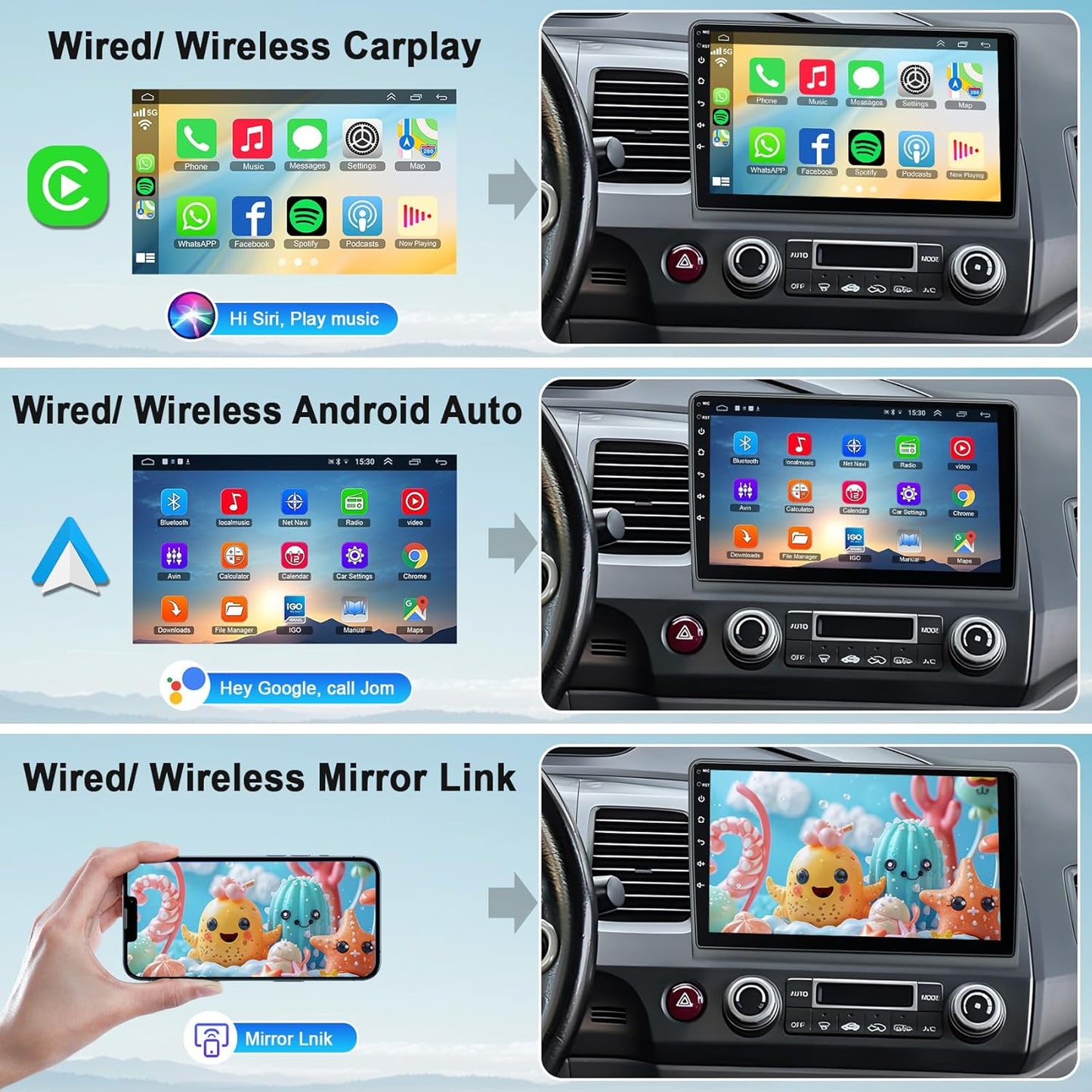 Car Stereo Radio for Honda Civic 2006-2011, Android 13, 9 Inch Touchscreen Radio Support Carplay/Android