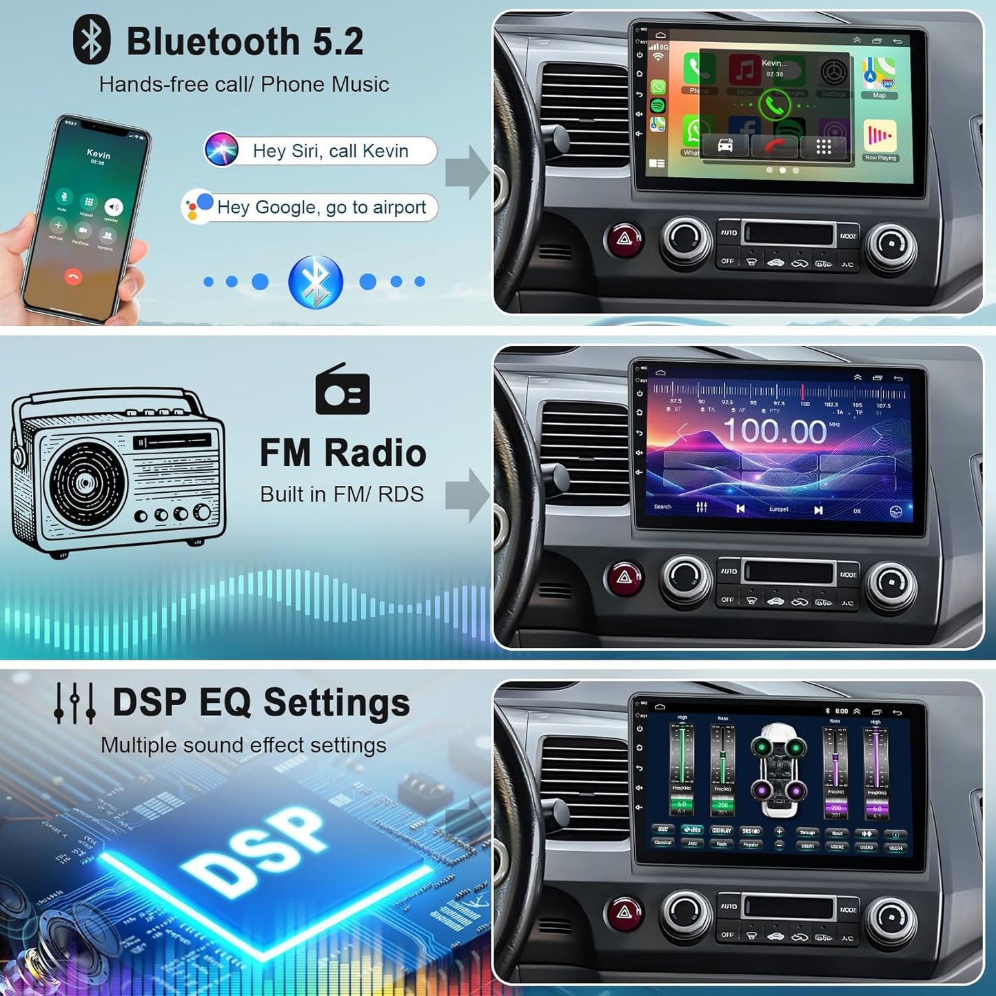 Car Stereo Radio for Honda Civic 2006-2011, Android 13, 9 Inch Touchscreen Radio Support Carplay/Android