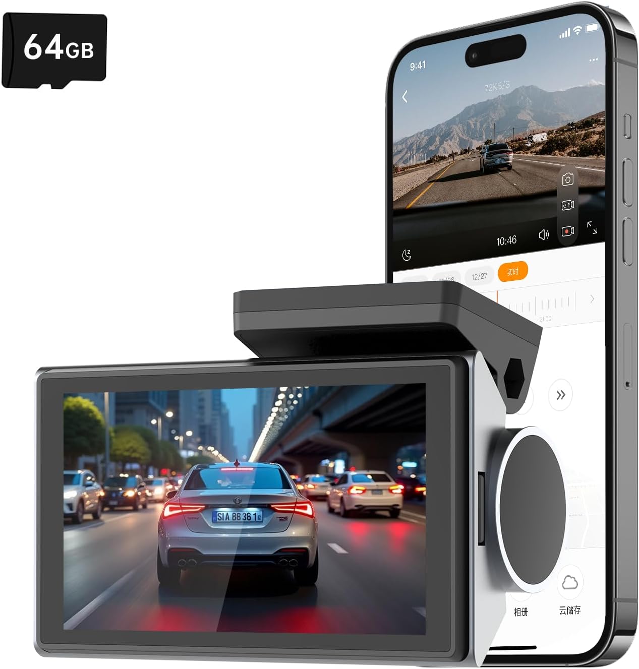 Dash Cam Front Rear, 4K/2K Full HD Dash Camera, Included 64GB Card, Built-in Wi-Fi, 3” IPS Screen, Night Vision