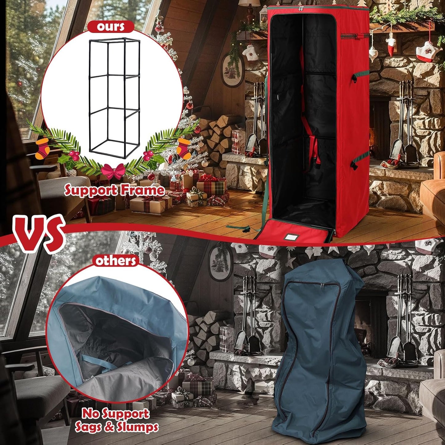 Rolling Christmas Tree Bag – Fits 12 ft Artificial Xmas Trees, Large Storage Box with Wheels & Compression Straps